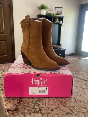 Hey Girl Tobacco Suede Western Ankle Boots - Women